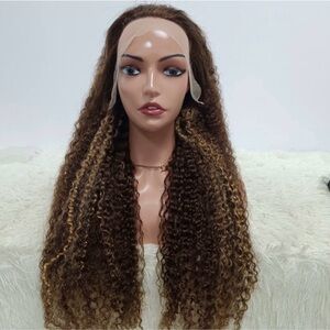 Voluminous Brown Curly Wig with Dimensional Highlights
